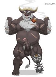 absurd_res ahab_(tas) amputee anthro arm_hair balls beard big_penis body_hair bovid bovine bulge cape_buffalo chest_hair disability erection facial_hair foreskin genitals hi_res horn lifewonders lovkuma male male_focus mammal moustache muscular muscular_anthro muscular_male nipple_outline nipples pegleg penis pipe prosthetic prosthetic_leg prosthetic_limb pubes sailor scar smoking solo tokyo_afterschool_summoners uncircumcised vein veiny_penis