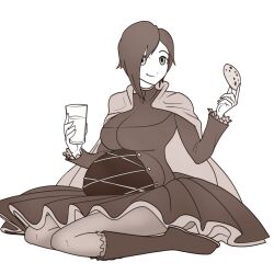 1girls big_belly big_breasts breasts busty cookie female large_breasts legs looking_at_viewer riddleaugust ruby_rose rwby short_hair sitting smile thighs voluptuous