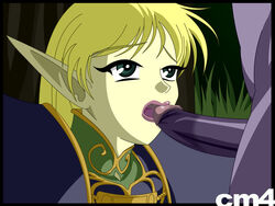 1girls blonde_hair breasts cm4 deedlit elf fellatio female hair humanoid light-skinned_female light_skin long_hair male oral pauldrons penis pointy_ears record_of_lodoss_war