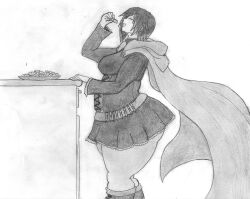 bbw breasts cake-deviant chubby chubby_female female large_breasts overweight_female pencil_(artwork) ruby_rose thick_thighs