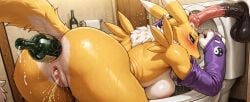 ai_generated anal bottle bottle_insertion breasts cum cum_inside drunk female horsecock humiliation male male/female peeing peeing_self pussy renamon toilet urinating urinating_female urination urine watersports