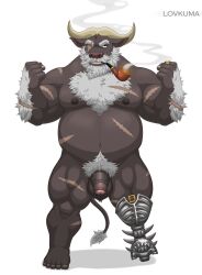 absurd_res ahab_(tas) amputee anthro arm_hair balls beard big_penis body_hair bovid bovine bulge cape_buffalo chest_hair disability erection facial_hair foreskin genitals hi_res horn lifewonders lovkuma male male_focus mammal moustache muscular muscular_anthro muscular_male nipple_outline nipples pegleg penis pipe prosthetic prosthetic_leg prosthetic_limb pubes sailor scar smoking solo tokyo_afterschool_summoners uncircumcised vein veiny_penis