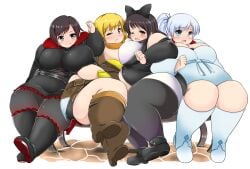 bbw blake_belladonna boots breasts chubby fat female high_heel_boots high_heels huge_breasts kurocaze morbidly_obese ruby_rose thick_thighs weiss_schnee yang_xiao_long