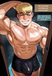 abs ai_generated armpit_hair big_biceps big_bulge big_pecs blonde_hair boxer_briefs boxers cheating_boyfriend cuckold_pov gay_male handsome hulkling hunk implied_cheating jock male marvel marvel_comics muscular muscular_male perfect_body pov pubic_hair seductive six_pack smile steaming_body stud sweat teddy_altman wet_body