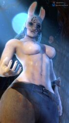 1girls 4k abs athletic athletic_female big_breasts boobs_out breasts breasts_out dead_by_daylight female female_human female_only highres human human_female human_only huntress_(dead_by_daylight) looking_at_viewer mask masked masked_female night outdoor_nudity outdoors outside partially_clothed samtrix solo solo_female tagme topless