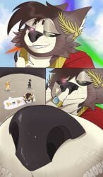 absurd_res animal_crossing anthro armor big_nose bodily_fluids boop bracers breasts canid canine canis cape challenge challenging cheek_tuft cloak clothing crown cum cum_while_flaccid domestic_cat domestic_dog dominant ejaculation facial_tuft felid feline felis female fighting_pose fingers genital_fluids genitals giantess halo headgear heterochromia hi_res humiliation isabelle_(animal_crossing) kralex lactating leaf leaf_crown macro male mammal mangledtoska mask mask_only micro morgana_(persona) nintendo nose_boop nude penis persona_(series) persona_5 pose shih_tzu smothering smug snout squish toga toy_dog tuft