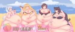 bbw beach beach_ball bikini blake_belladonna fat kitkatoi morbidly_obese obese overweight ruby_rose weiss_schnee yang_xiao_long
