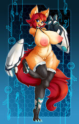 2018 amputee anthro areola artist-apprentice587 ava_(azura_inalis) big_breasts breasts canine cybernetics female fox fur hi_res huge_breasts machine mammal nipples open_mouth pussy quadruple_amputee smile solo tongue tongue_out wide_hips