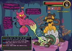 1mp abandonment ambiguous_gender anal anal_sex anthro ass bad_end balls balls_stretcher big_balls big_penis bodily_fluids bottomwear bottomwear_down bruised cave cavern chat_box clothed clothing colored_cum cum cum_in_ass cum_in_mouth cum_inside cum_on_butt cum_on_face cum_through defeated demon detailed_background dialogue digital_media_(artwork) excessive_cum excessive_genital_fluids floating flying forced from_behind_position gameplay_mechanics genital_fluids genitals group horn huge_balls huge_cock humanoid humiliation hyper hyper_balls hyper_genitalia hyper_penis imp male monster onomatopoeia pants pants_down partially_clothed penetration penis perching_position pixel_(artwork) pointed_tail property_damage saggy_balls sex size_difference small_but_hung small_dom_big_sub sound_effects speech_bubble spread_legs spreading stomach_bulge text tongue tongue_out trio trio_focus unusual_bodily_fluids unusual_cum unusual_genital_fluids vein veiny_penis wings