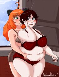 bbw big_belly breasts fat female groping groping_from_behind huge_breasts obese overweight penny_polendina professordoctorc ruby_rose rwby