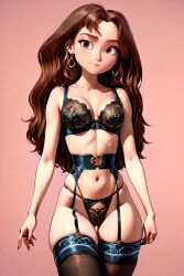 ai-created ai_art ai_assisted ai_generated ai_hands black_bra bra breasts brown_eyes brown_hair cleavage dreamworks earings female g_string latina latina_female lingerie lucky_prescott medium_breasts partially_clothed pinup pinup_pose simple_background spirit spirit:_stallion_of_the_cimarron standing stockings svpk76 teenage_female teenager thigh_strap thong thong_panties young younger_female