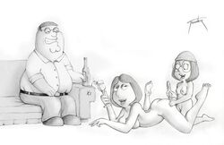 family_guy female human lois_griffin male meg_griffin monochrome multiple_females nipples peter_griffin tooner yuri