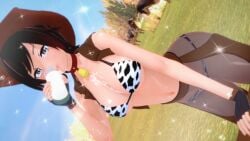 3d bikini_top breasts cowprint female huge_breasts milk nyxxzeiss ruby_rose rwby