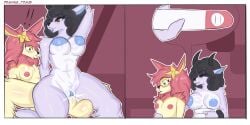 2:1 absurd_res accidental_orgasm anthro anthro_on_anthro anthro_penetrated anthro_penetrating anthro_penetrating_anthro areola blue_areola blue_nipples blue_tongue blue_vulva bodily_fluids bovid caprine cum cum_inside deer deerling drawing_trans duo ejaculation eyewear female female/female female_penetrated futanari generation_5_pokemon generation_8_pokemon genital_fluids genitals glasses hi_res intersex intersex/female intersex_penetrating intersex_penetrating_female mammal nintendo nipples noelle_evilyn_(character) on_bottom on_top penetration pokemon pokemon_(species) pregnancy_risk pregnancy_test pregnant pussy reverse_cowgirl_position sex sheep tongue vulva wooloo