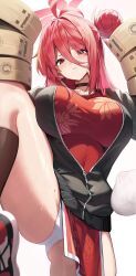1girls artist_request big_breasts blue_archive boxes breasts female female_only halo jacket legs_up mole_on_thigh panties qipao reijo_(blue_archive) shanhaijing_secondary_school_student