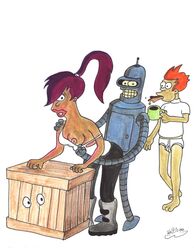 1990s 1999 20th_century bender_bending_rodriguez breasts female futurama keltic philip_j_fry robot turanga_leela