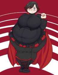 bbw big_belly breasts fat female fully_clothed huge_breasts keroochub morbidly_obese obese one_eye_closed overweight ruby_rose rwby thick_thighs
