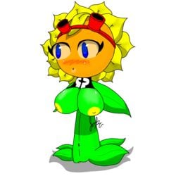 blush breasts female flower green_skin joku676 nipples plants_vs_zombies:_heroes shirt solar_flare_(pvz) sunflower sunflower_(pvz) vaginal_sex