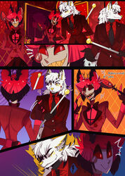 2boys alastor_(hazbin_hotel) anthro big_butt clothed comic comic_page demon furry goldomond hazbin_hotel kyo kyo84472013 male male/male male_only original_character smooth_skin white_fur wolf