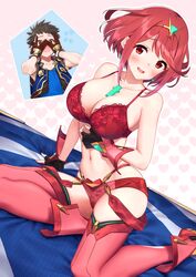 baffu bed breasts light-skinned_female light_skin lingerie nintendo on_bed pyra red_eyes red_hair rex_(xenoblade) tagme underwear xenoblade_(series) xenoblade_chronicles_2