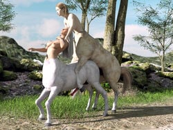 2futas 3d animal_genitalia_on_humanoid blonde_hair centaur centauress equid_taur futa_on_futa futa_only futanari futanari_penetrated futanari_penetrating horsecock_on_humanoid long_hair medium_breasts multiple_girls nude nude_female outdoor outdoor_sex outdoors outside short_hair sinlord taur vaginal_penetration