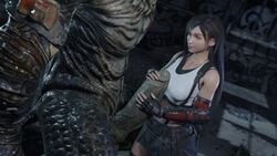 1boy 1girls 3d big_penis black_hair bluelight erection final_fantasy final_fantasy_vii final_fantasy_vii_remake green_skin huge_breasts human interspecies large_breasts long_hair monster_cock naughty_face partial_male penis red_eyes reptile_humanoid scalie size_difference smaller_female smile straight taller_male tekoki tifa_lockhart tlaloc