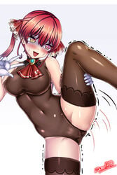 1girls 2020 @_@ ascot blush breasts brooch brown_legwear choker commentary english_commentary failure female female_focus female_only fingernails frilled_choker frills gloves grabbing_own_thigh grey_background hair_ribbon heterochromia highres hololive hololive_fantasy hololive_japan houshou_marine jewelry knee_up leg_lift leotard light-skinned_female light_skin long_hair looking_at_viewer medium_breasts mixed-language_commentary motion_lines navel no_hat no_headwear no_jacket pink_eyes red_hair ribbon ringlets shaded_face sheer_leotard signature simple_background solo solo_female solo_focus split standing standing_on_one_leg standing_split struggling sweat tearing_up thighhighs thighs trembling twintails v virtual_youtuber white_gloves yellow_eyes zero130_(zero130rider/zero13010)