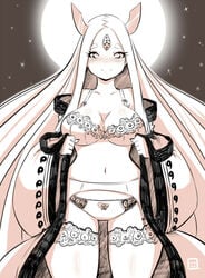 1girls 3_eyes blush bra breasts clothed_female curvy cute garter_belt garter_straps gilf goddess horns hourglass_figure huge_breasts kenron_toqueen lace lace-trimmed_bra lace-trimmed_legwear lace-trimmed_panties lace_trim lingerie looking_at_viewer milf monochrome moon multi_eye narrow_shoulders naruto naruto_(series) naruto_shippuden navel otsutsuki_kaguya panties smile solo star_(sky) stomach thick_thighs thigh_gap thighhighs thighs underwear undressing wide_hips wide_sleeves