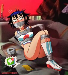 asian ass blush bondage breasts clothing electronics female gag gorillaz human justsittight noodle_(gorillaz) noodle_(pac-man) pale_skin phone sportswear tagme tape_gag taped_mouth