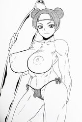 1girls alternate_breast_size big_breasts bikini bikini_bottom breasts cameltoe double_bun female female_only hair_bun headband hokuto_(artist) holding_object huge_breasts large_breasts monochrome mostly_nude naruto naruto_(series) naruto_shippuden nipples puffy_nipples small_bikini solo solo_focus surfboard swimsuit tenten tied_hair topless