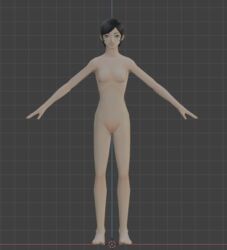 1girls a-pose atlus black_hair blender blender_(software) female megami_tensei nude raidou_kuzunoha_vs_king_abaddon raidou_kuzunoha_vs_the_soulless_army shin_megami_tensei tae_asakura wip