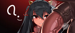 ? azur_lane bestiality blush collar confused cow_print dark_hair female horse horse_penis horsecock powergene powzin red_eyes taihou_(azur_lane) zoophilia