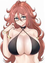 alternate_breast_size android_21 android_21_(human) big_breasts blue_eyes breasts brown_hair cleavage desspie dragon_ball dragon_ball_fighterz female_only glasses large_breasts looking_at_viewer tagme white_skin