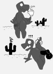 ! anal anonymous_artist anthro ass backsack balls cactus depixelization desert dinosaur dinosaur_(google_chrome) disembodied_penis floating_hands gay genitals google google_chrome hi_res looking_back male male/male monochrome no_outlines penetration penis plant pterosaur reptile scalie simple_background tail_grab theropod tyrannosaurid