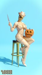 1girls 3d 3d_(artwork) absurdres bandage bandaged_head big_breasts blender blindfold breasts busty clothed clothing curvy curvy_body curvy_female curvy_figure dress female female_focus female_only halloween highres knife large_breasts looking_at_viewer monster monster_girl nurse nurse_(silent_hill) nurse_cap pinup pinup_pose pumpkin silent_hill silent_hill_homecoming slenderrender solo solo_female solo_focus tagme video_game_character