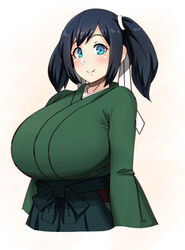 big_breasts black_hair blue_eyes female female_only fully_clothed hair_ribbon hakama huge_breasts japanese_clothes kantai_collection kimono looking_at_viewer ryuun_(stiil) solo souryuu_(kantai_collection) twintails