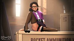 3d ass athletic athletic_female female female_focus female_only glasses miniskirt miss_pauling nylons owo_sfm sitting skirt solo stockings tagme team_fortress_2 upskirt