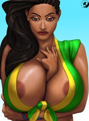 1girls areola big_areola big_breasts black_hair blindanubis brazilian brazilian_female breasts brown_eyes busty capcom cleavage dark-skinned_female dark_skin female female_only laura_matsuda lips nipples perky_breasts puffy_areola redbone small_nipples solo solo_female street_fighter street_fighter_v tan-skinned_female tan_skin