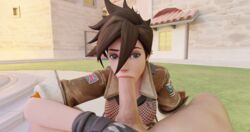 3d artist_request blizzard_entertainment blowjob british european eye_contact gildansfm hand_on_penis jacket light-skinned_female light-skinned_male male_pov oral overwatch pov pov_eye_contact short_hair straight tagme tracer