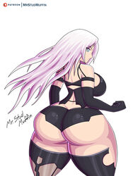 1girls ass big_ass big_breasts breasts bubble_butt dat_ass dumptruck_ass female female_only huge_ass light-skinned_female light_skin long_hair mrstudmuffin nier:_automata rear_view solo solo_female thick_thighs thighhighs voluptuous white_background white_hair yorha_a2