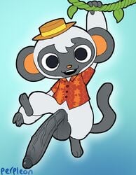 1boy aloha_shirt animal_crossing anthro balls big_balls big_penis bottomless clothed clothing erection genitals haplorhine hat headgear headwear hi_res huge_cock humanoid_genitalia humanoid_penis hyper hyper_genitalia hyper_penis lemur long_penis looking_at_viewer male male_only mammal monkey niko_(animal_crossing) nintendo open_mouth pattern_clothing pattern_shirt pattern_topwear penis perpleon primate retracted_foreskin shirt small_but_hung smile solo strepsirrhine thick_penis topwear vein veiny_penis video_games