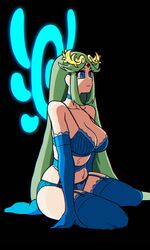 1girls alternate_costume blue_eyes breasts female green_hair hachinos_ssb kid_icarus lingerie long_hair nintendo palutena solo tagme underwear white_skin