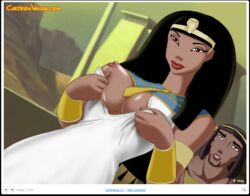 1boy1girl adoptive_mother adoptive_son alternate_breast_size big_breasts black_hair black_hair_male breasts brown_eyes brown_eyes_female brown_eyes_male cartoonvalley.com dreamworks egyptian egyptian_clothing egyptian_female egyptian_headdress female female_focus helg long_hair male moses mother_and_son nipples queen_tuya royalty short_black_hair short_hair_male the_prince_of_egypt undressing undressing_self