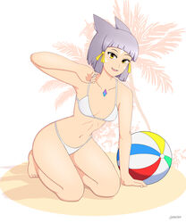 1girls alternate_costume beach bikini breasts cat_ears catgirl female female_focus female_only gray_hair grey_hair lackatask looking_at_viewer nia nia_(xenoblade) nintendo short_hair swimsuit tagme white_bikini white_skin xenoblade_(series) xenoblade_chronicles_2 yellow_eyes