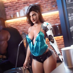 3d black_hair blizzard_entertainment busty female female_focus female_only hourglass_figure indian indian_female long_hair noahgraphicz overwatch pose posing solo symmetra tagme tan-skinned_female wide_hips yellow_eyes