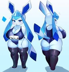 1girls anthro ass big_breasts blue_eyes blush breasts eeveelution eye_contact female furry glaceon kakuteki11029 looking_at_viewer nintendo pokémon_(species) pokemon pokemon_(species) pokemon_dppt shiny_pokemon shortstack smaller_female swimsuit thick_thighs thigh_boots thighhighs thighs tight_clothing