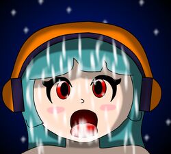 ahe_gao blue_hair cum cum_in_mouth cum_on_face cute cute_face face facial facial_hair fortnite hair headphones headphones_on_head mouth night open_mouth red_eyes stars tongue tongue_out yuki_(fortnite)