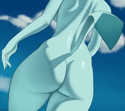 anthro anthrofied ass ass_focus breasts butt_focus cloud day eeveelution faceless_anthro faceless_character faceless_female female glaceon green_body nintendo nude outside pokémon_(species) pokemon pokemon_(species) pokemorph raised_tail rear_view redtetsu shaded sky standing video_games