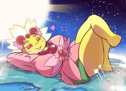 angelgts bigger_female cherrim continent_destruction explosion flower giantess gigantic_breasts gigantic_thighs huge_breasts large_breasts lying_down macro planet plant_girl pokémon_(species) pokemon resting_on_arms smiley_face thick_thighs