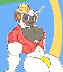 1boy animal_crossing brush brushing clothed clothing hi_res lemur male male_only mammal muscular muscular_male niko_(animal_crossing) nintendo palchamon partially_clothed primate simple_background solo strepsirrhine video_games